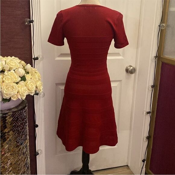 Sandro Red Milau Pointelle Ribbed Dress, S - Picture 9 of 15